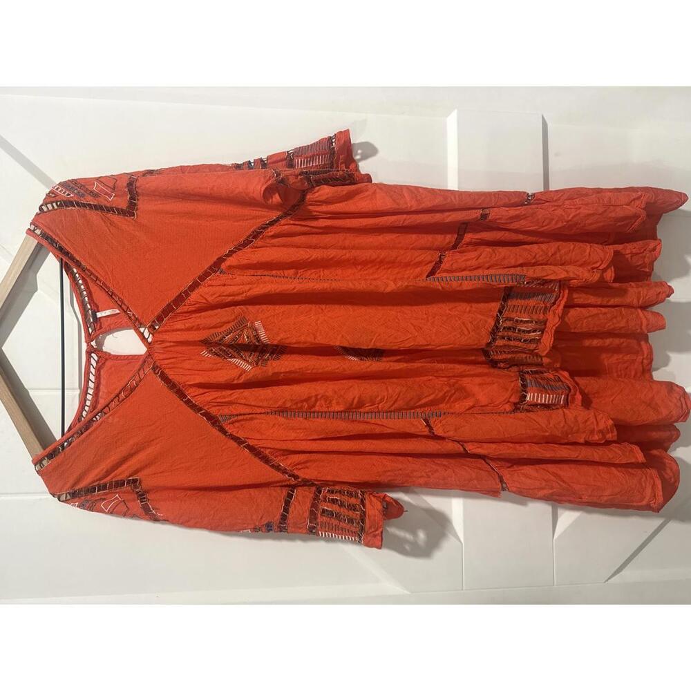 Free People Orange Embroidered Boho Dress Size S/P